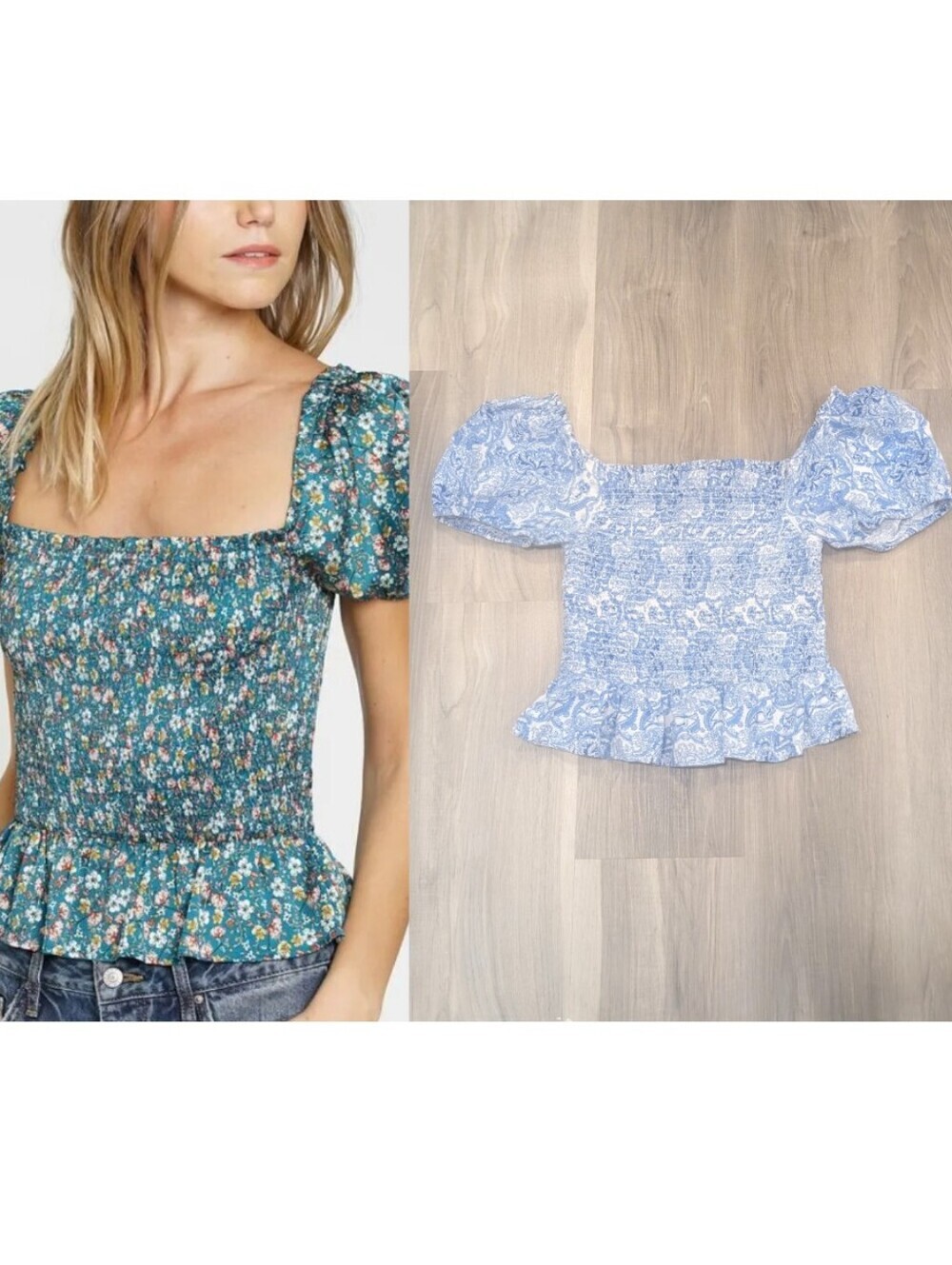 dRA | Laverne Smocked Paisley Puff Sleeve Blouse in Blue